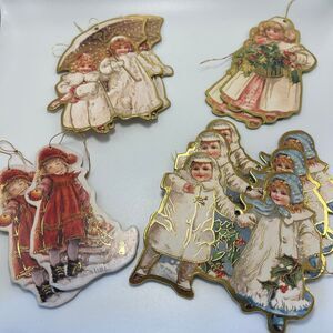 EUC Set of 9 Vintage Die-Cut Shiny Cardboard Holiday Christmas Ornaments Decor